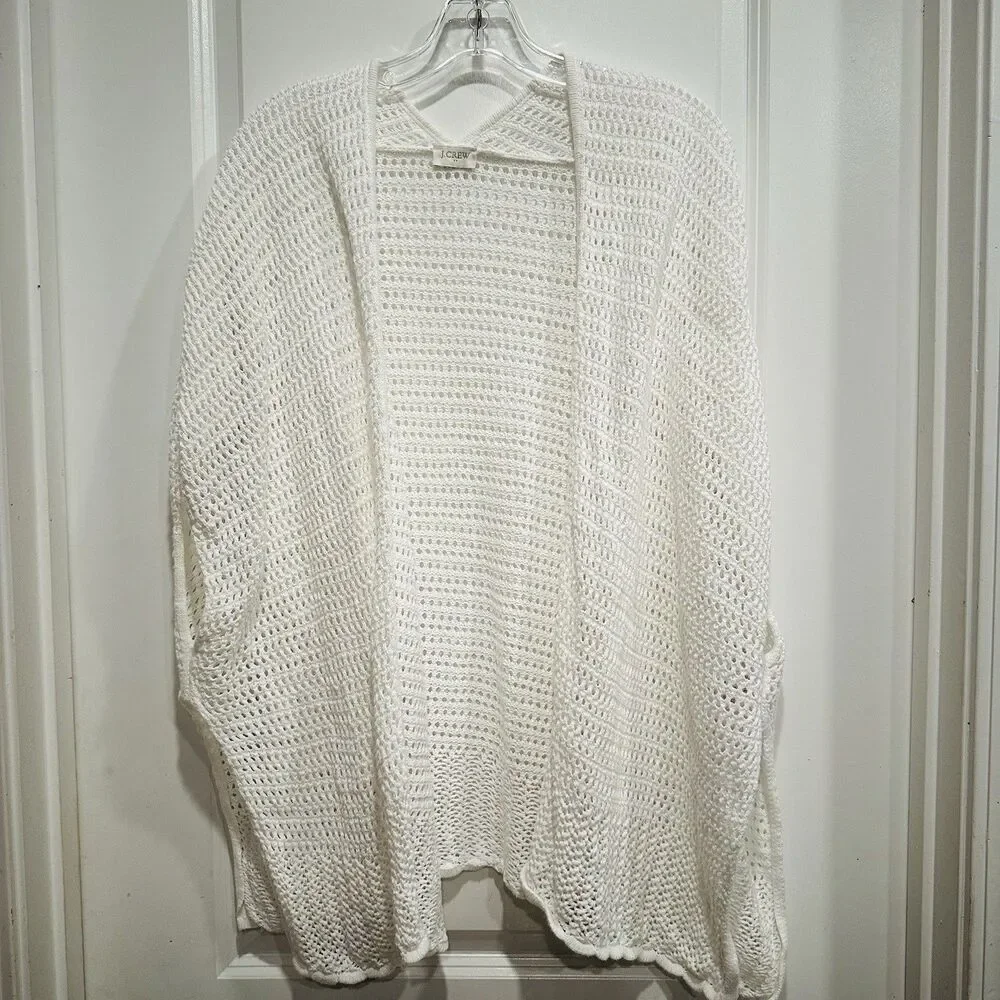 J. Crew Cardigan Sweater Women One Size White Crochet 100% Cotton Boho Festival